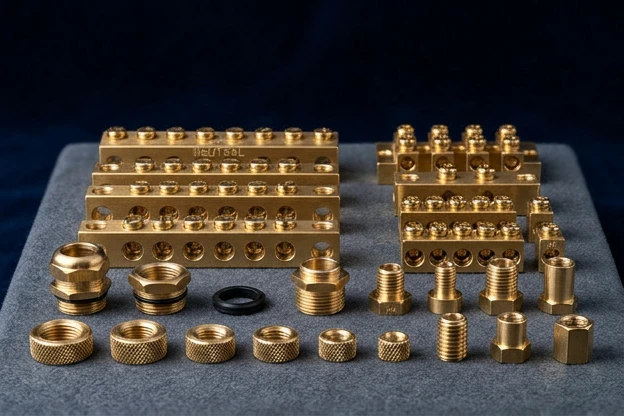 Brass electrical components — terminals, glands, inserts — manufactured by Brasstech