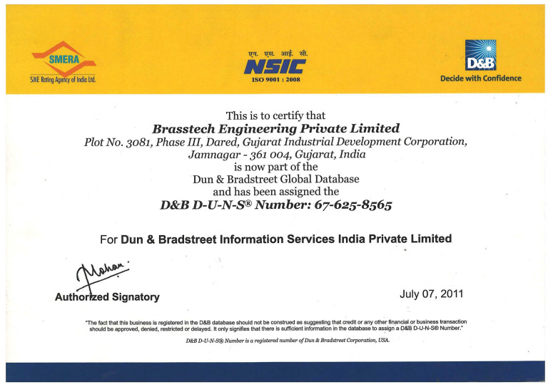 D&B-Certificate | Brasstech Engineering Pvt. Ltd.